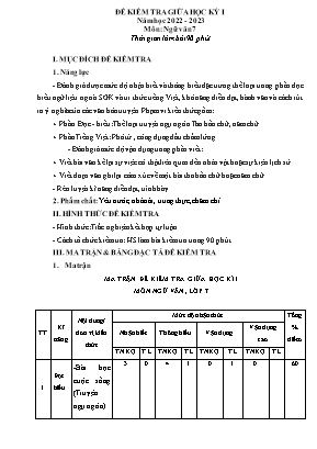 Đề kiểm tra giữa học kỳ I môn Ngữ văn 7 sách Chân trời sáng tạo - Năm học 2022-2023 (Có đáp án)
